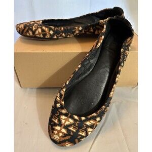 Tory Burch Navy Blue Aztec Stretch Ballet Flats Size 8